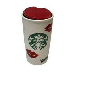 Starbucks Lips XOXO Kiss Hugs Valentine's Day Double Wall Ceramic Travel Tumbler
